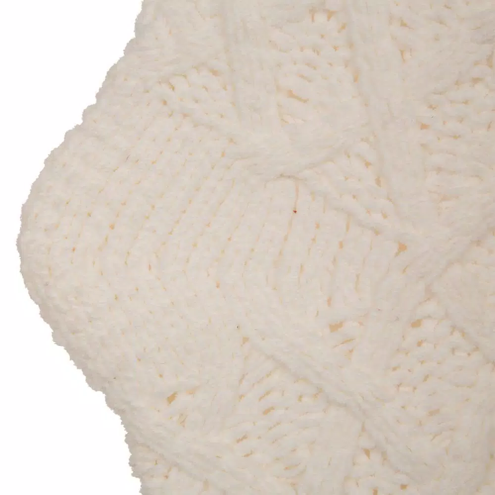 Glitzhome 22 in. White Knitted Christmas Stocking with Red Trim and Pompoms