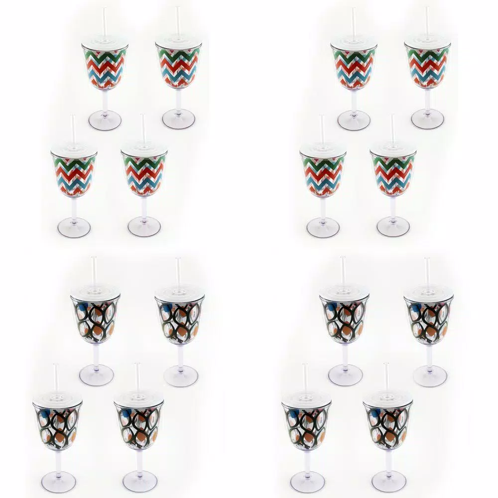 BergHOFF CookNCo 13 oz. Acrylic Wine Glasses, 16-Piece Assorted Pattern Set
