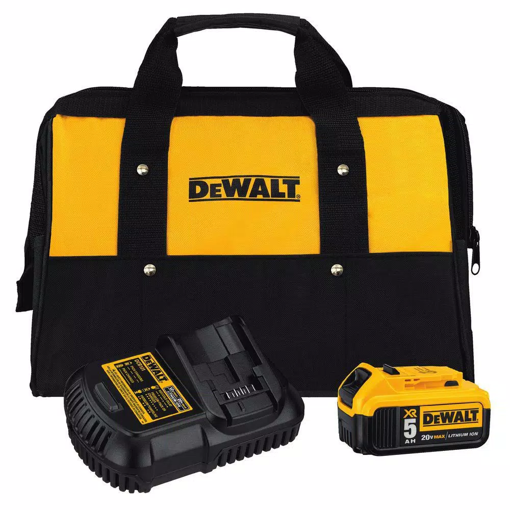 DEWALT 20V MAX 5.0Ah Battery Pack with Charger and Kit Bag