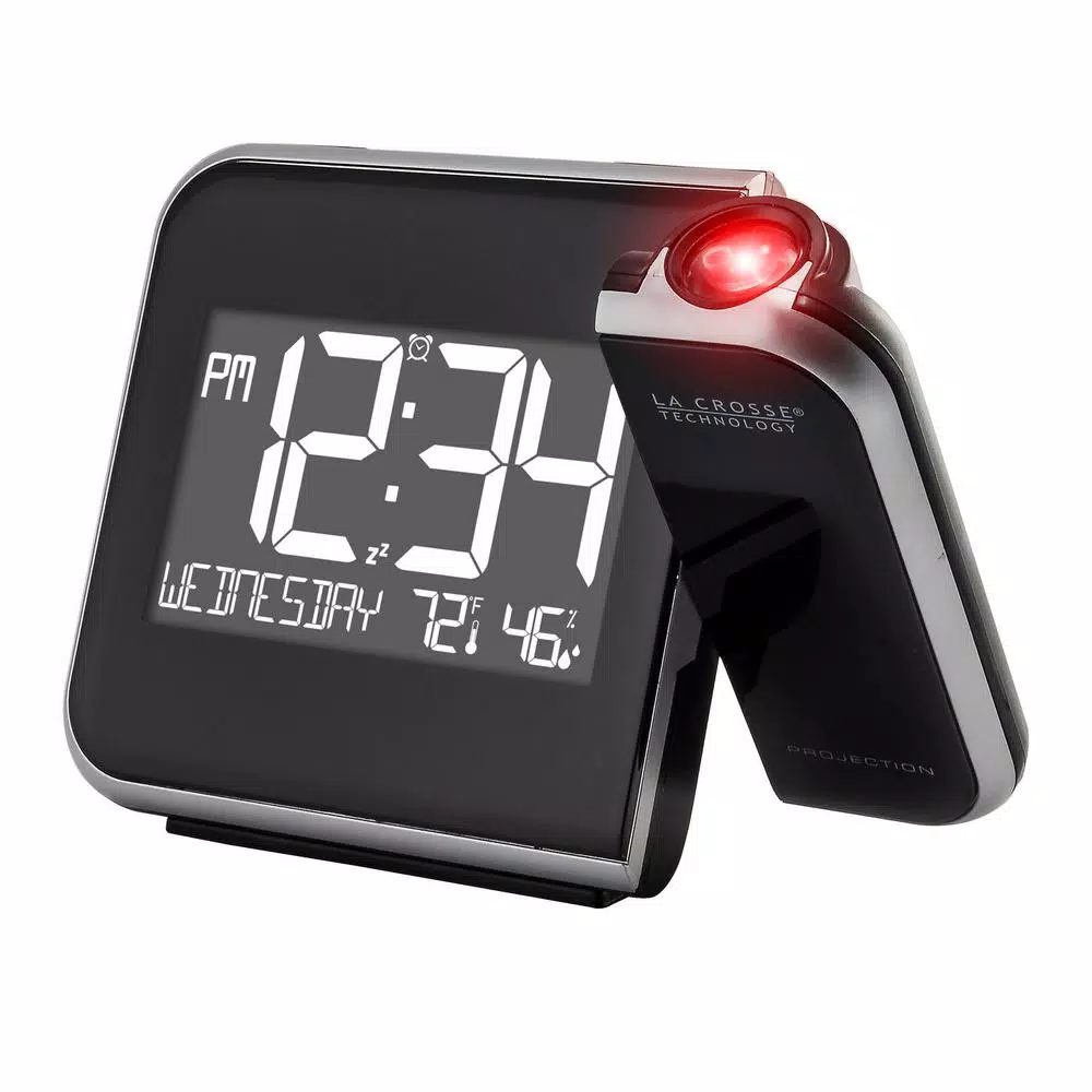 La Crosse Technology Digital Projection Alarm Clock with Indoor Temperature and Humidity Display, Black