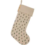 VHC Brands 20 in. Vintage Burlap Tree Christmas Stocking - Antique Creme & Pine Green Cotton thumbnail 1