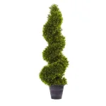 Nearly Natural 3 ft. Grass Spiral Topiary with Gray Deco Planter thumbnail 1