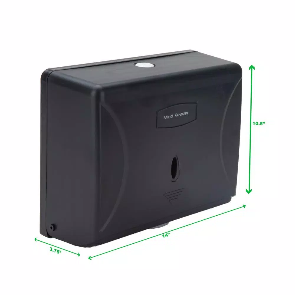 Mind Reader Wall Mounted Black Paper Towel Dispenser with Transparent Viewing Window, High Capacity ABS Plastic