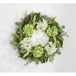 Unbranded 24 in. Cream and Green Hydrangea Silk Wreath with Twig Base thumbnail 1