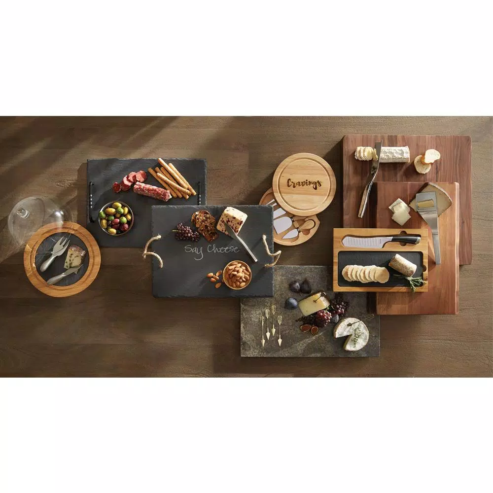 Cathy's Concepts Cravings 8 in. Wood Gourmet 5-Piece Cheese Board Set with Swivel Closure