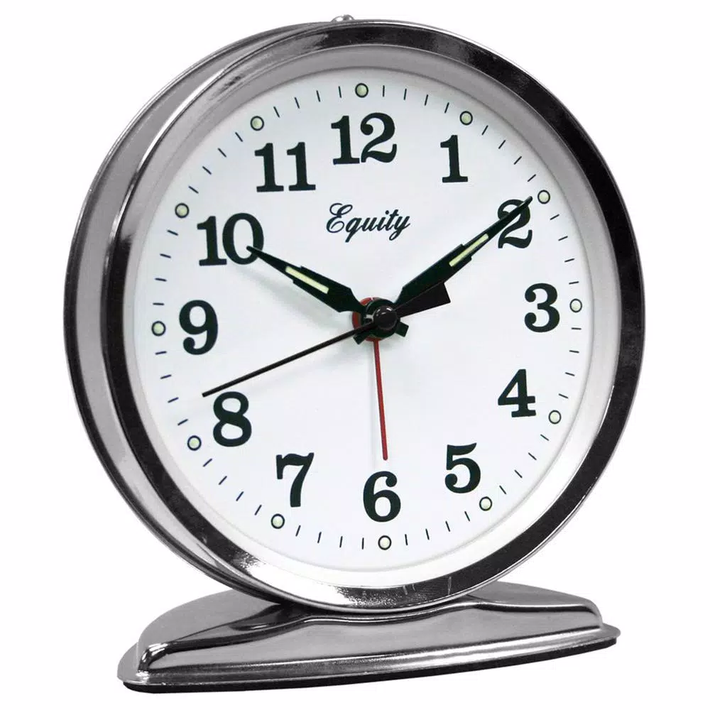 Equity by La Crosse 5.50 in. Round Chrome Wind-Up Bell Alarm Clock with Luminous Hands