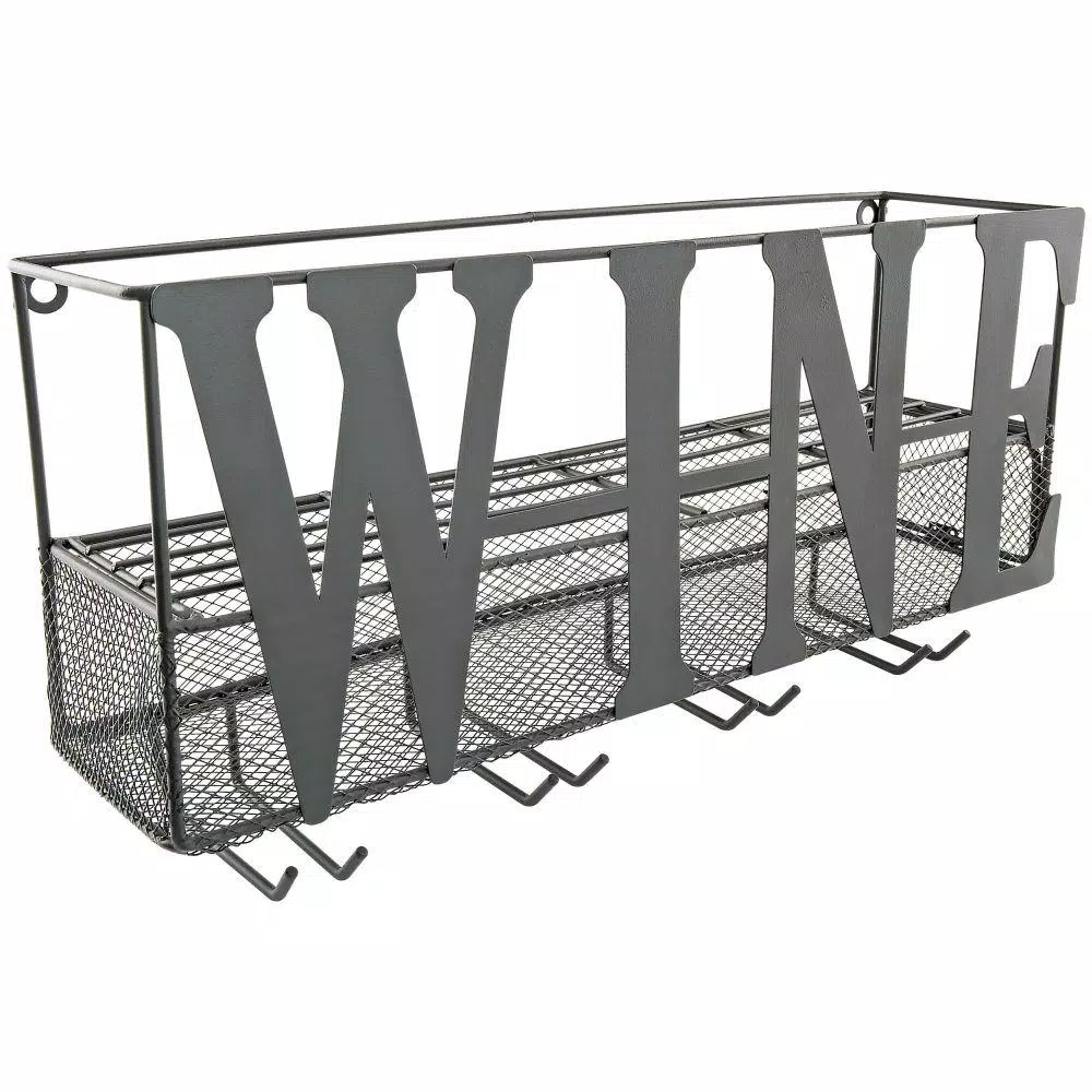 Southern Homewares WINE Wall Mounted Metal Wine Rack and Glass Holder