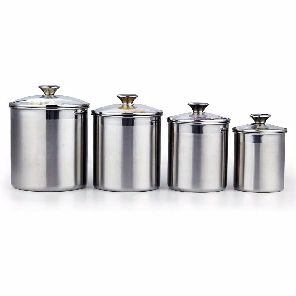 Cooks Standard 4-Piece 18/10 Stainless Steel Canister Set with Tempered Glass Lids