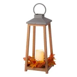 Glitzhome 19.29 in. Wooden and Metal LED Pillar Lantern with 3 Changeable Candle Rings thumbnail 3