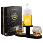 NutriChef 26 oz. Glass Wine and Whiskey Decanter Aerator Set with 2 Whiskey Glasses and Base Stand thumbnail 1