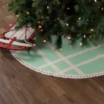 VHC Brands 48 in. Mint Margot Farmhouse Christmas Tree Skirt with Diamond Lace and Chambray thumbnail 4
