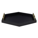 Kate and Laurel Halsey Black Hexagon Decorative Wooden Tray with Gold Metal Handles thumbnail 2