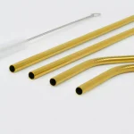 ExcelSteel 10-Piece Gold Stainless Steel Reusable Straw Set with Cleaning Brushes thumbnail 2