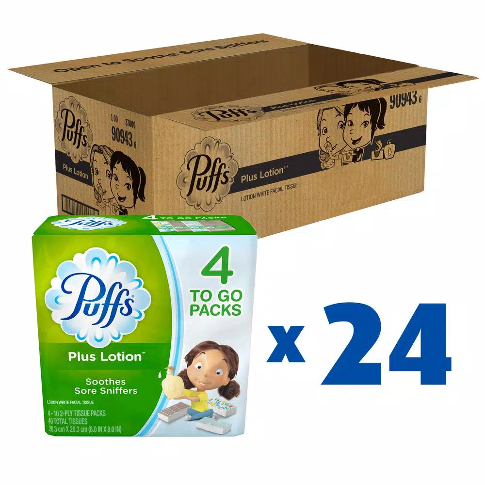 Puffs Plus Lotion 2-Ply Facial Tissue, 10-Count Box (4-Pack, 24 Case)