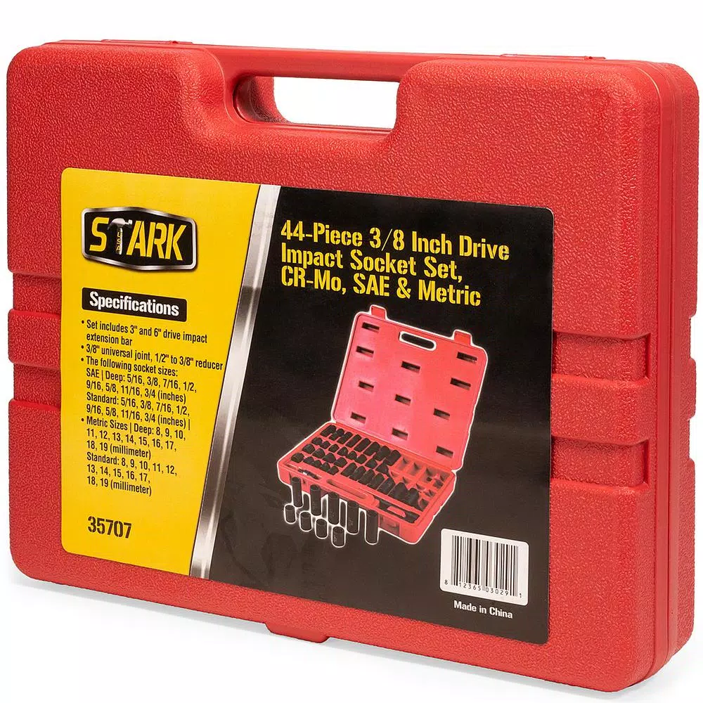 Stark 44-Piece 3/8 in. Drive Impact Socket Set with Shallow and Deep SAE & Metric Sockets