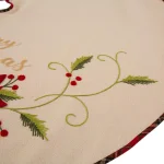 Glitzhome 48 in. Poinsettia Fabric Christmas Tree Skirt with Holly and Red Berries thumbnail 5