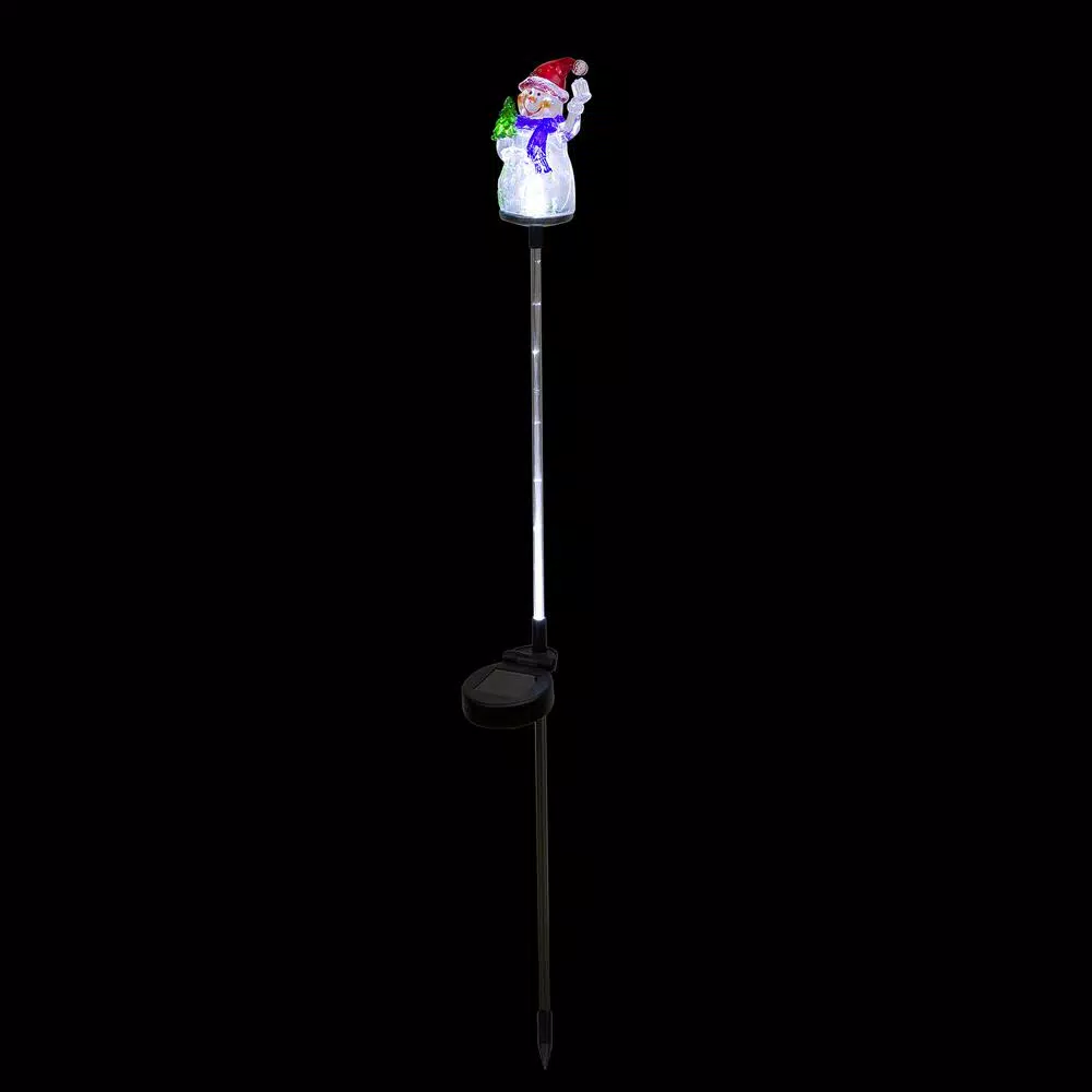 Alpine Corporation Solar Snowman Garden Stakes with Fiber Optic LED Lights, Set of 2