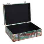 Vintiquewise Set of 2 Vintage-Style World Map Wooden Suitcase Trunks with Leather Straps - Green thumbnail 4