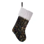 Glitzhome 21 in. Navy Blue Sequin Christmas Stocking with White Faux Fur Cuff thumbnail 1