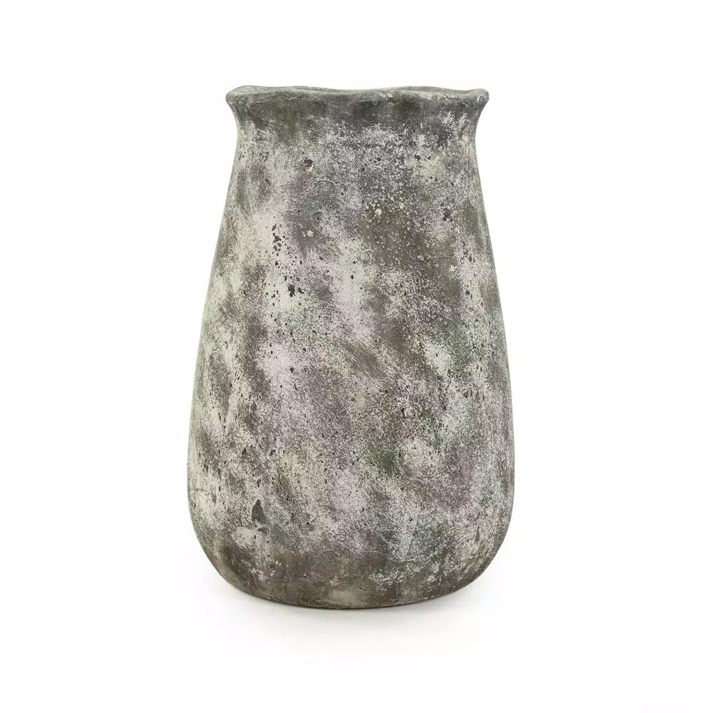 Zentique Distressed Grey Ceramic Decorative Vase - 16 in. Round Table Vase