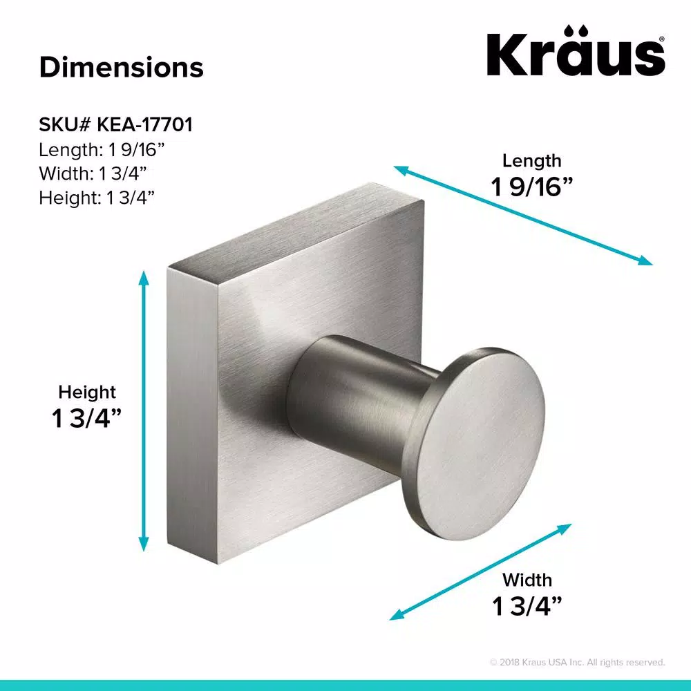 KRAUS Ventus Bathroom Robe and Towel Hook, Brushed Nickel