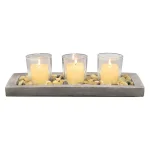 Stonebriar Collection 5 in. Cement Votive Candle Holder Set with Tray and Pebbles thumbnail 3