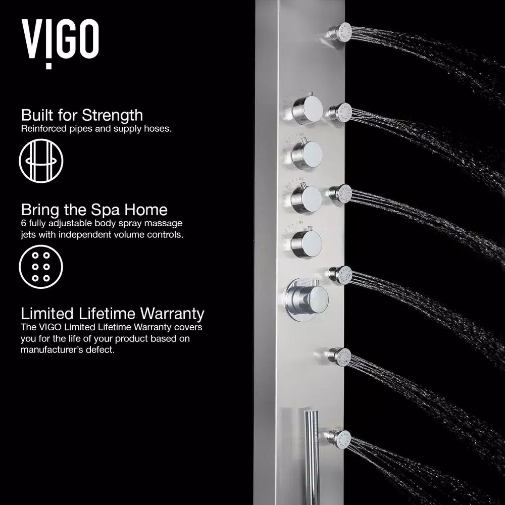 VIGO Brielle 70.5 in. Stainless Steel 6-Jet High Pressure Shower Panel System with Rainhead and Handheld