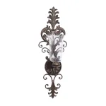 LITTON LANE Antique Gold Flourished Iron Candle Sconce with Clear Glass Hurricane Shade thumbnail 1