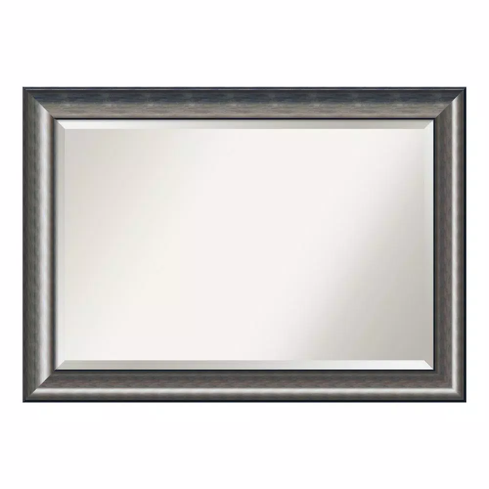 Amanti Art 41.63 in. W x 29.63 in. H Rectangular Beveled Edge Framed Bathroom Vanity Mirror in Metallic Silver
