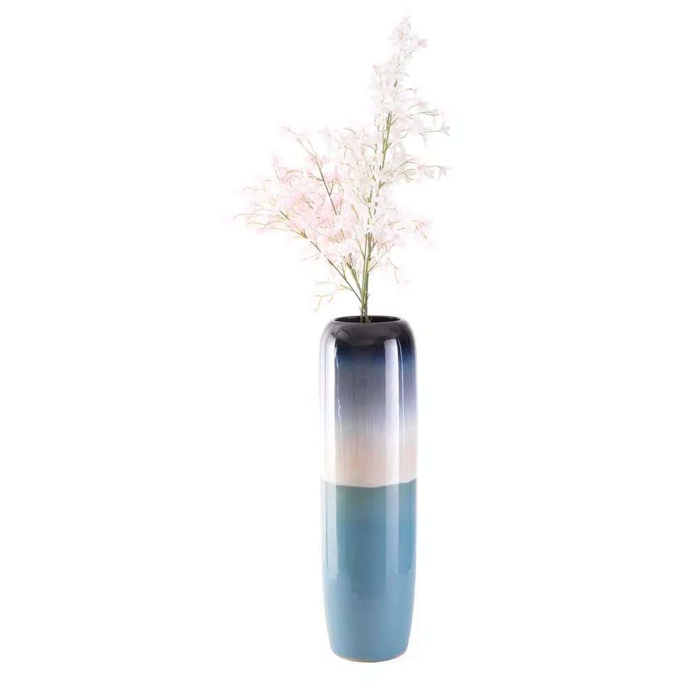 Uniquewise 31.5 in. Tricolor Hand Painted Ceramic Handmade Floor Vase - Black, Beige & Blue