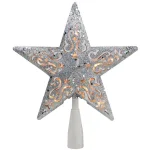Northlight 8.5 in. Silver Glitter Star Christmas Tree Topper with Clear Lights thumbnail 1
