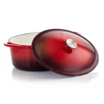 MegaChef 7 Qt. Oval Enameled Cast Iron Casserole Dish with Lid, Red thumbnail 3