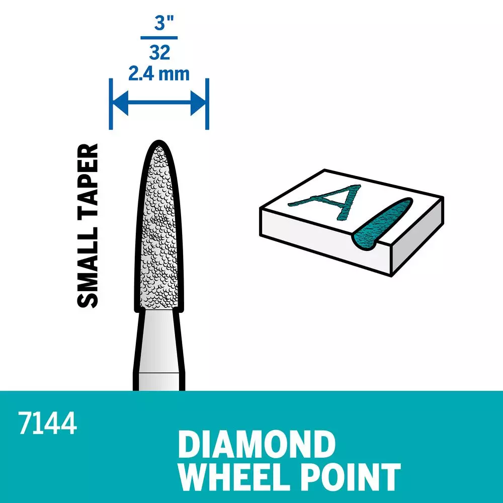Dremel 7144 Diamond Taper Point Rotary Bit, 3/32 in. Diameter, 1/8 in. Shank