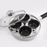 ExcelSteel 4-Cup 18/10 Stainless Steel Egg Poacher with Silicone Grip and Tempered Glass Lid thumbnail 2