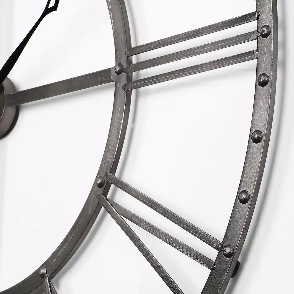 Utopia Alley Rivet Roman Industrial Oversize Wall Clock, 45-inch, Distressed Gray Metal