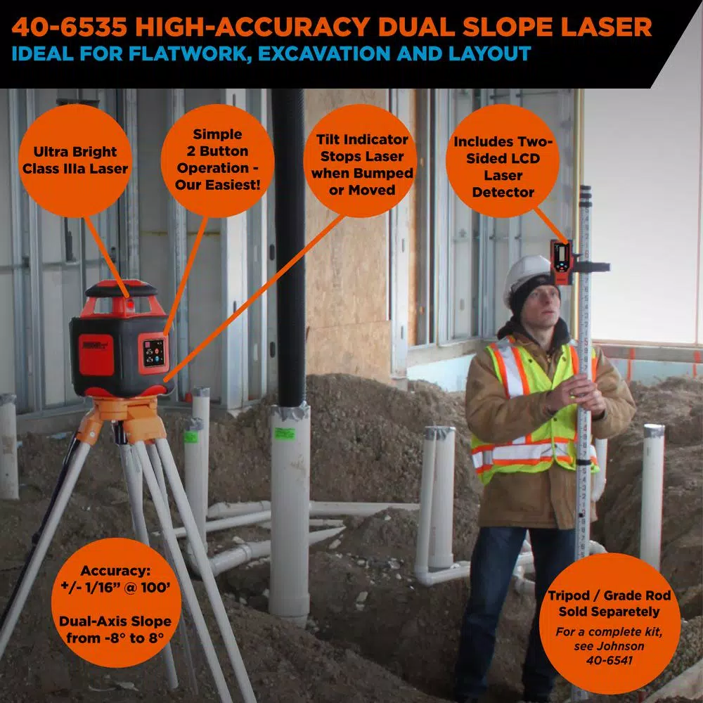 Johnson Electronic Self-Leveling Horizontal Rotary Laser Level Kit with Dual-Slope Mode