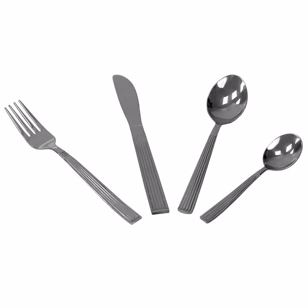 Unbranded Stripes 16-Piece 18/0 Stainless Steel Flatware Set, Silver Modern Silverware