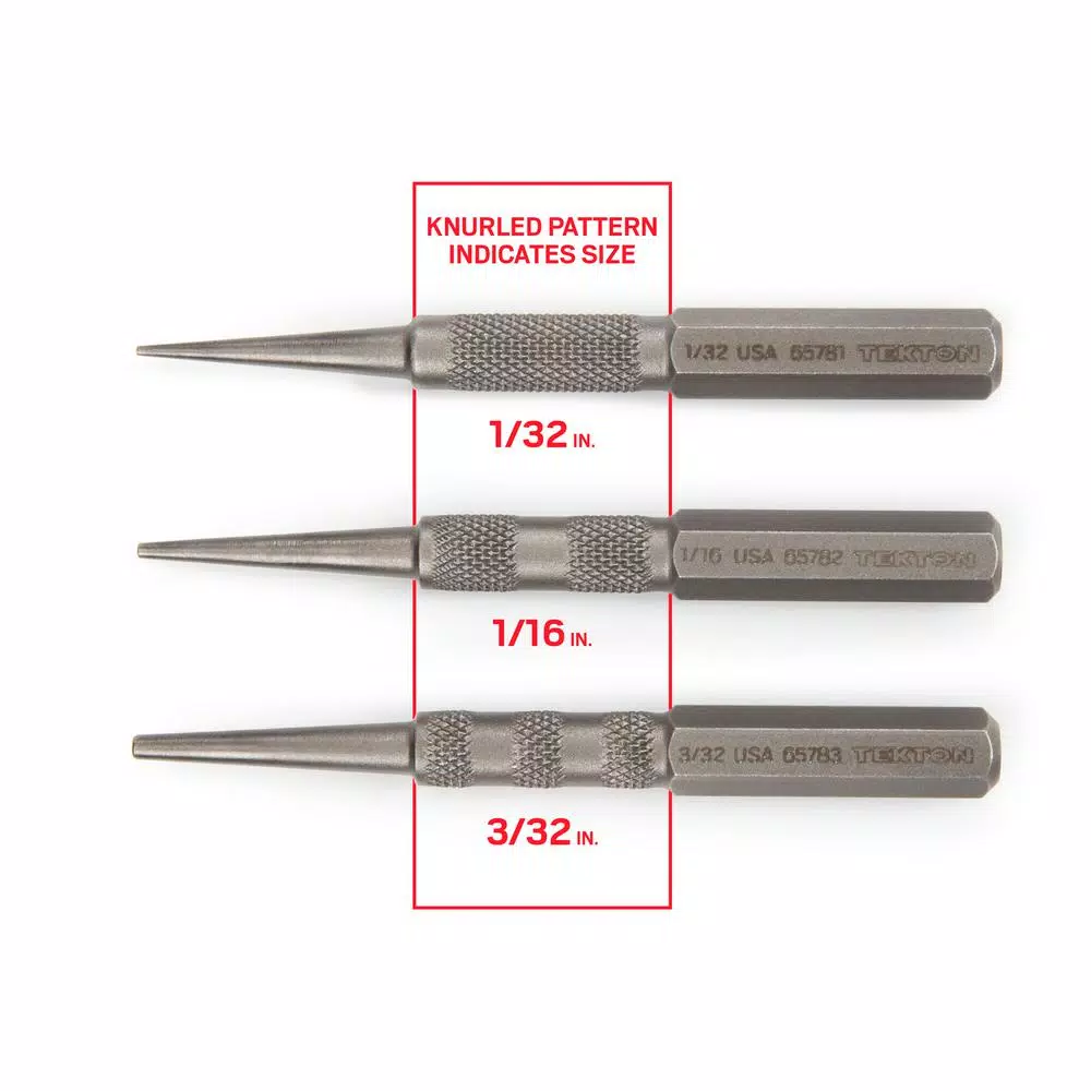 TEKTON 3-Piece Nail Set Kit, 1/32 in., 1/16 in., and 3/32 in. Sizes