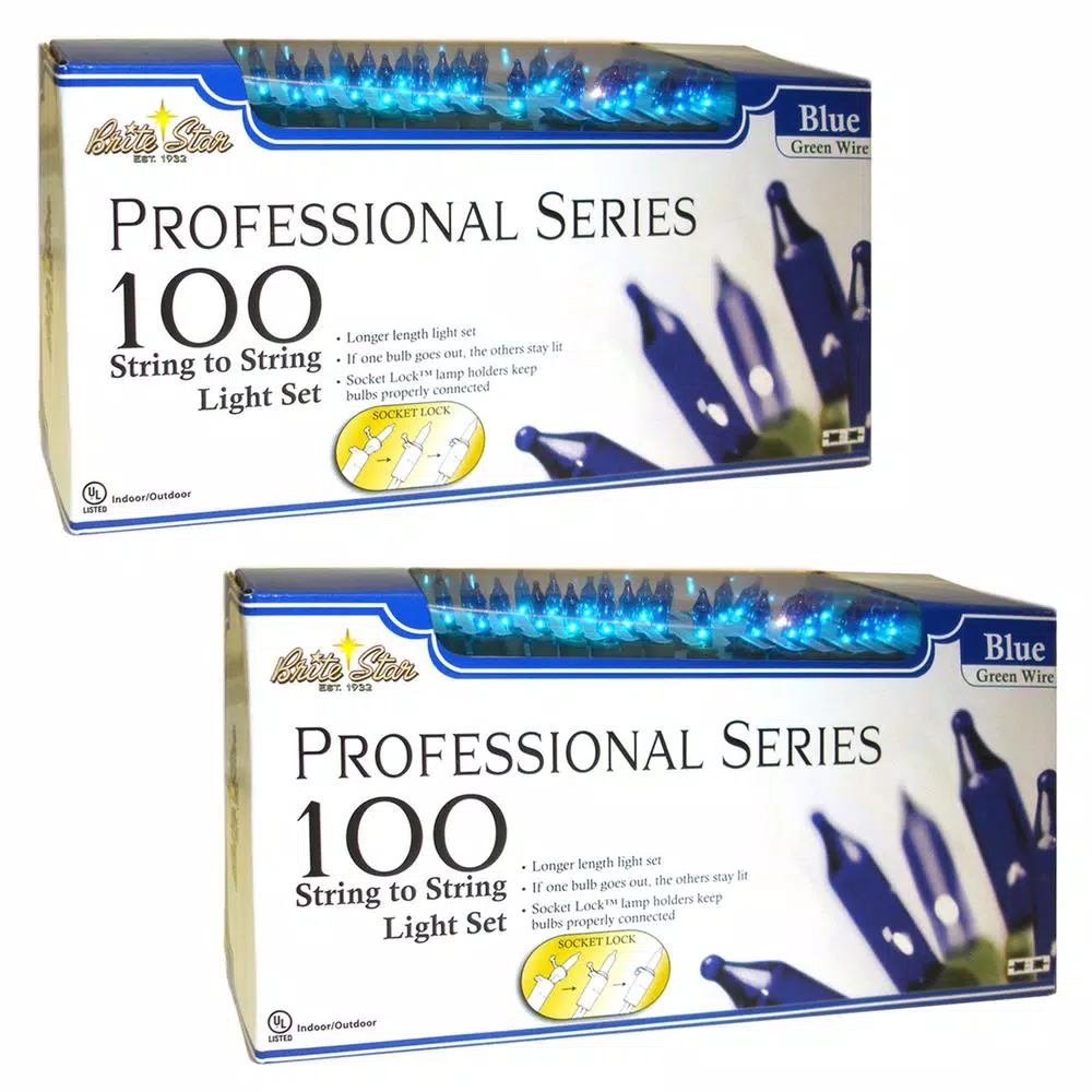 Unbranded Brite Star Professional Series 100-Light Blue Mini Christmas Light Set with Green Wire (Set of 2)