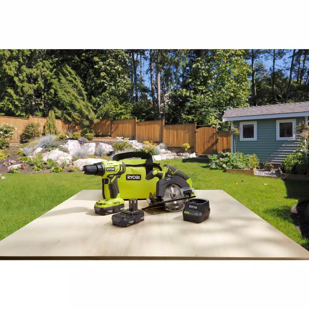 RYOBI 18V ONE+ Cordless 2-Tool Combo Kit with Drill/Driver, Circular Saw, and 31-Piece Black Oxide Bit Set