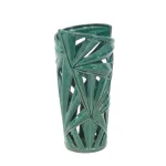 CosmoLiving by Cosmopolitan 16 in. Emerald Green Ceramic Palm Leaf Decorative Vase - Modern Coastal Stoneware thumbnail 2