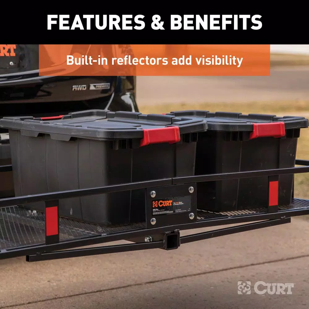 CURT 60" x 24" Black Steel Basket Cargo Carrier with 2" Folding Shank, 500 lbs. Capacity