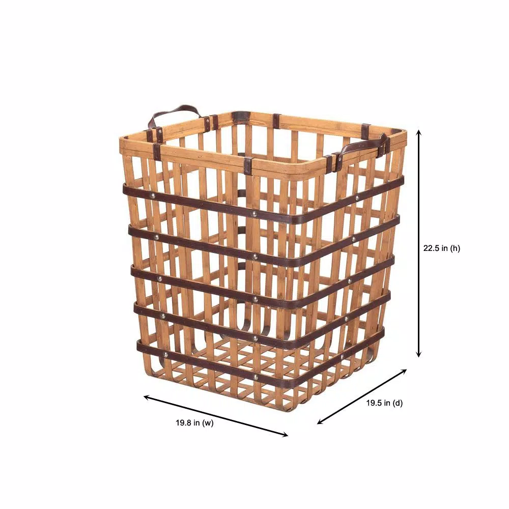 Home Decorators Collection Square Natural Bamboo and Leather Decorative Storage Basket
