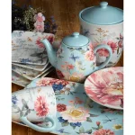 Certified International Morning Bloom 40 oz. 4-Cup Multicolored Earthenware Teapot thumbnail 3