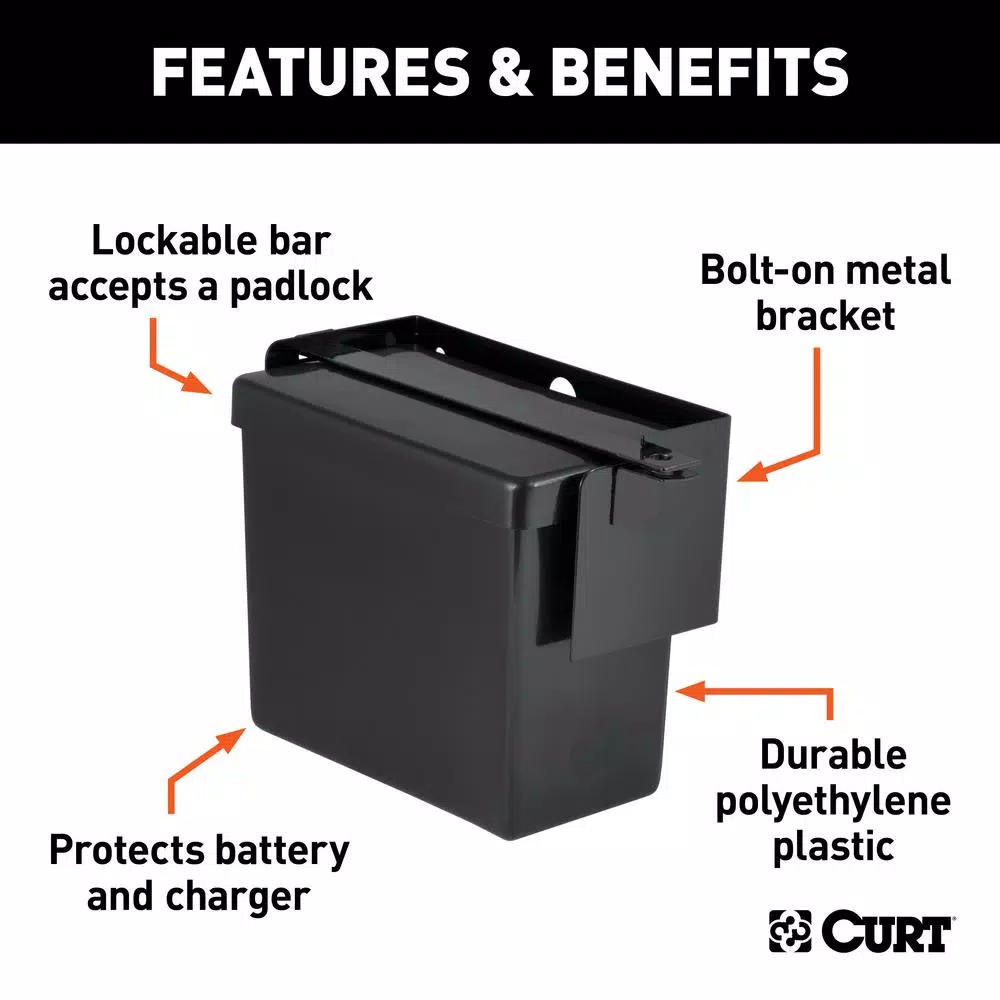 CURT Breakaway Battery Case with Lockable Metal Bar, 5-7/8" x 5-3/8" x 3-1/2"
