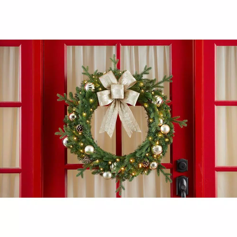 Home Accents Holiday Home Holiday Accents 30 in. St. Germain Pre-Lit LED Artificial Christmas Wreath, Warm White Lights