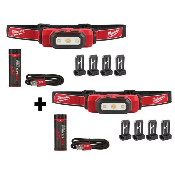 Milwaukee 475 Lumens LED Rechargeable Hard Hat Headlamp (2-Pack)