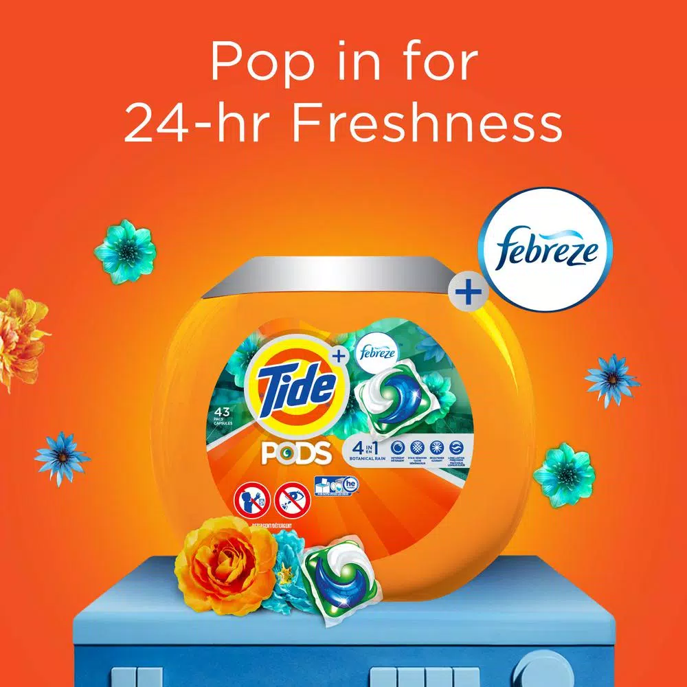 Tide PODS Plus Febreze Laundry Detergent, Botanical Rain Scent, High Efficiency, 61 Count