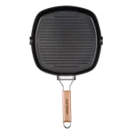 MasterPan 10 in. Cast Aluminum Nonstick Grill Pan with Pour Spout and Folding Wooden Handle, Black thumbnail 2