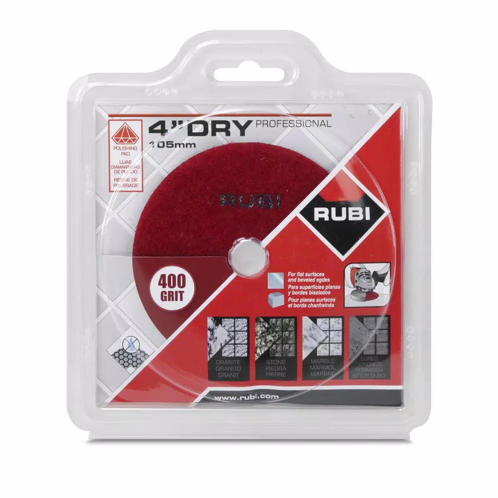 Rubi 4 in. 400 Grit Resin Dry Polishing Pad for Engineered Stone, Concrete, Marble & Granite